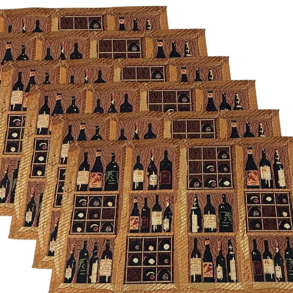 Set of 6 Placemats Wine Bottle Design Tapestry Rustic Kitchen Dining Decor